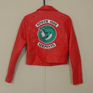 Riverdale Women's Cherry Red Faux Leather Jacket South Side Serpents Size S